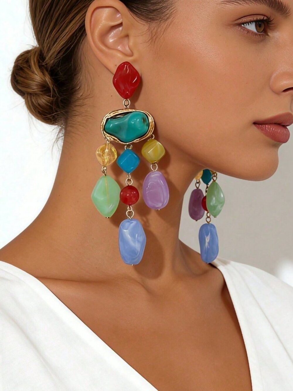 Multicolor Elegant Women's Resin Stone Drop Earrings